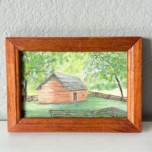Original Oil Painting On Canvas “Rustic Log Cabin” Signed Framed 7”x5”